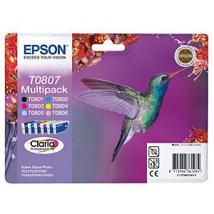 Epson - Tintenpatrone EPSON T0807 Schwarz + 5 Farben Blasen Sie ein 6 -Stück