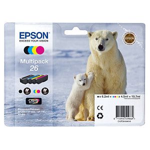 Epson - Inktcartridge epson 26 t2616 zwart + 3 kleuren | Pak a 4 stuk