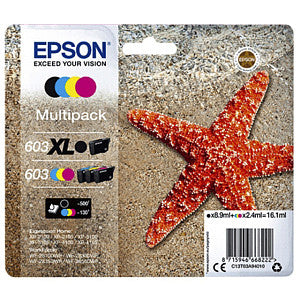 Epson - Inktcartridge epson 603 t03a9 zwart xl+ 3 kleuren | Blister a 4 stuk