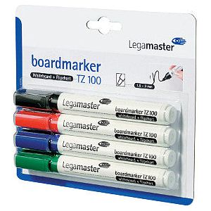 Legamaster - Viltstift legamaster tz100 whiteboard 2mm 4st ass | Blister a 4 stuk