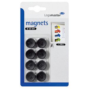 Legamaster - Magneet legamaster 20mm 250gr zwart | Blister a 8 stuk | 10 stuks