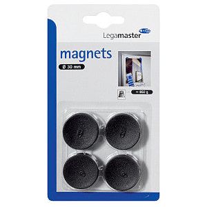 Legamaster - Magneet legamaster 30mm 850gr zwart | Blister a 4 stuk