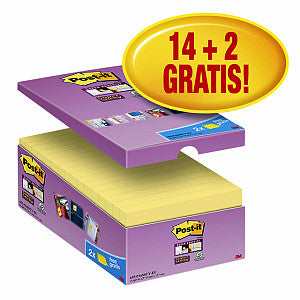 Post-it - Memoblok 655 Super Sticky 76x127mm geel 14+2 gratis